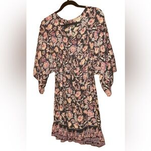 Romantic Gypsy Floral Kimono Sleeve Dress Size Medium Boho Feminine
